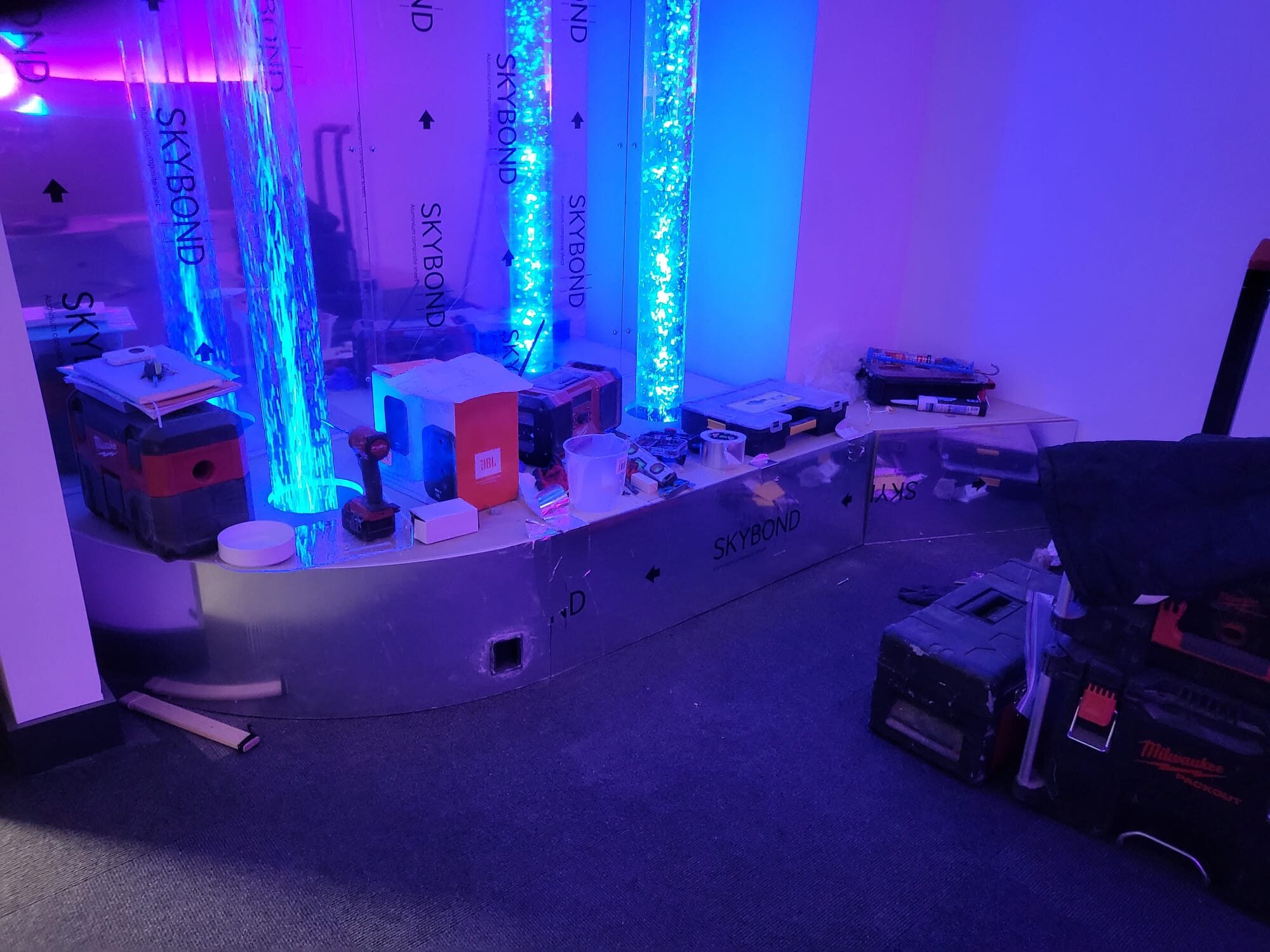 Bubble Column and Hurricane Tube in Podium during the build process.