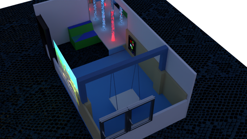 3D sensory room design with projection, indoor swing and bubble columns
