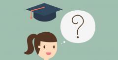 A student ponders questions under a mortarboard