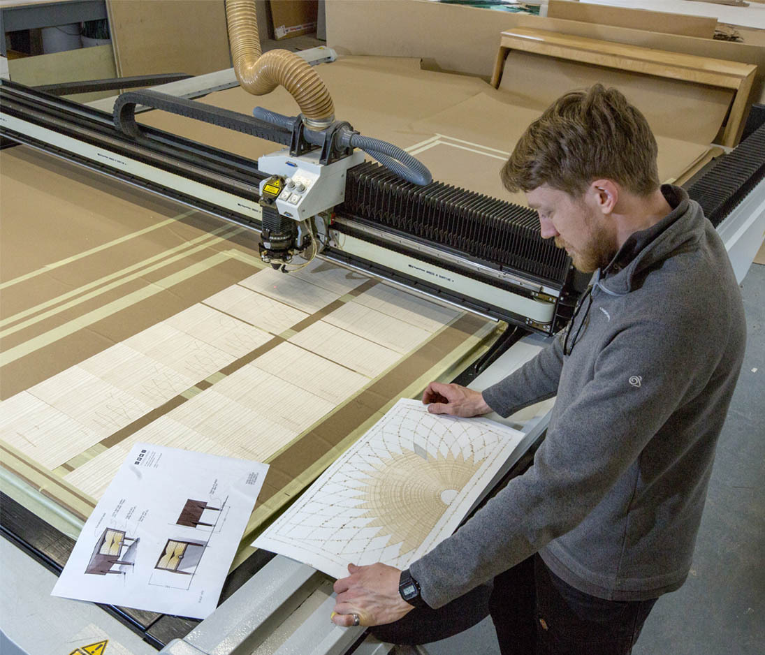 Laser cutting technology in the Silverlining workshop for bespoke superyacht furniture