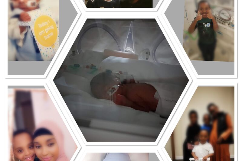 A collage of Umal and her family