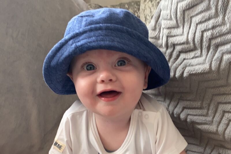 Emelia's baby Caleb, sitting up