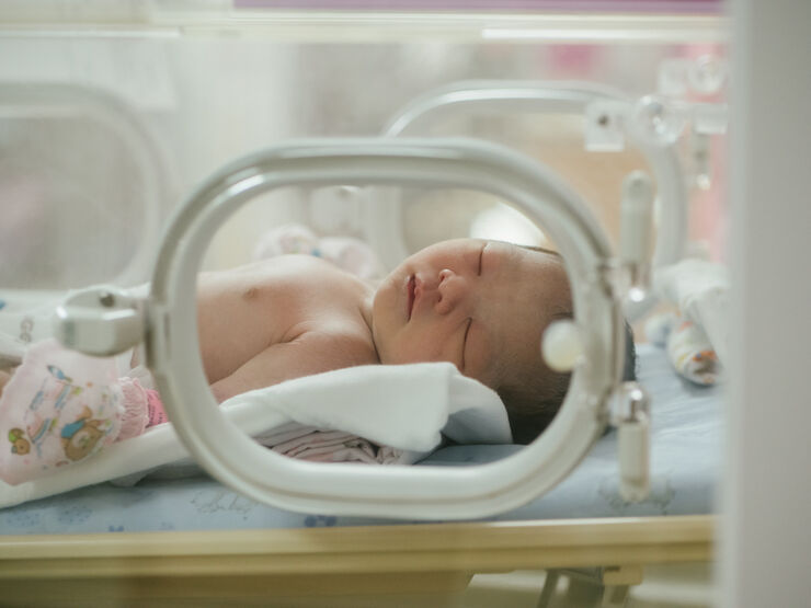Baby sleeping in incubator 1319283847