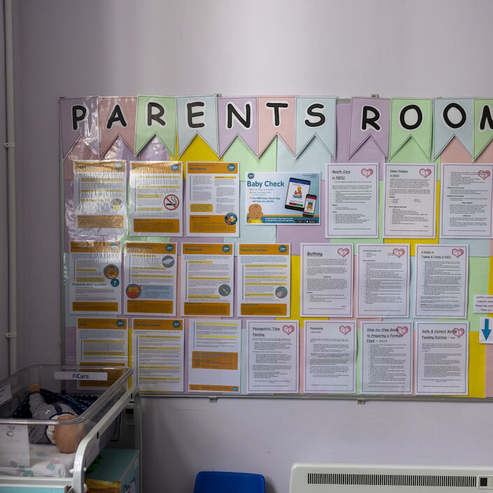 Parents room information board with useful parenting information