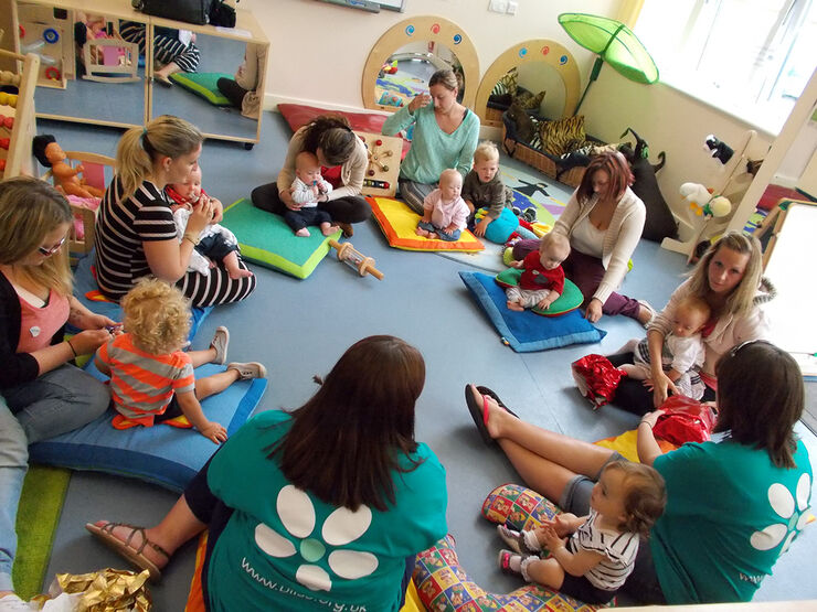 Mums sat on the floor in a circle with their babies