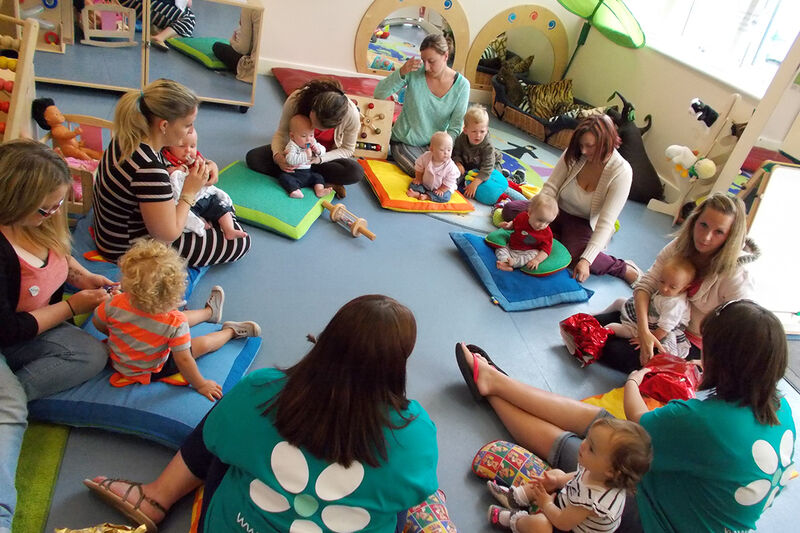 Mums sat on the floor in a circle with their babies