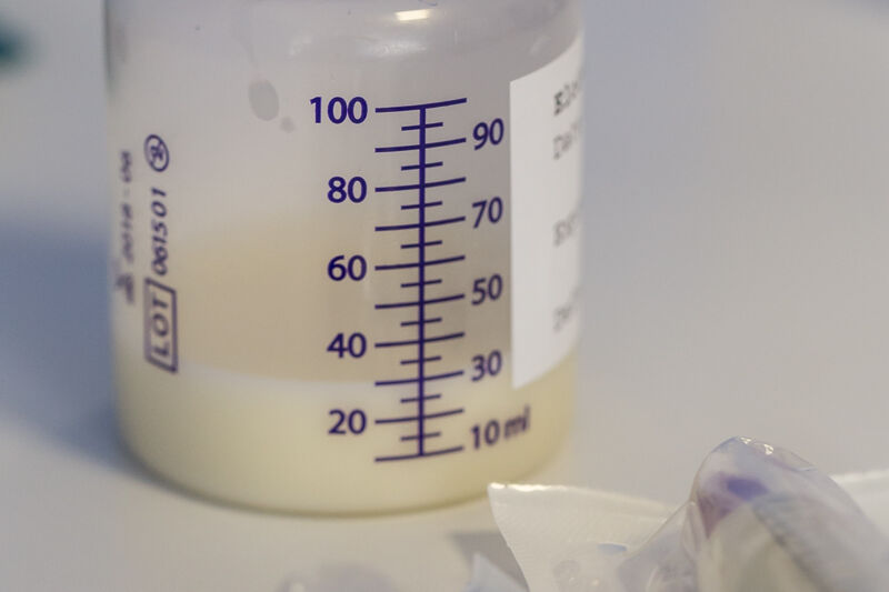 Bottle with 30ml of expressed milk inside