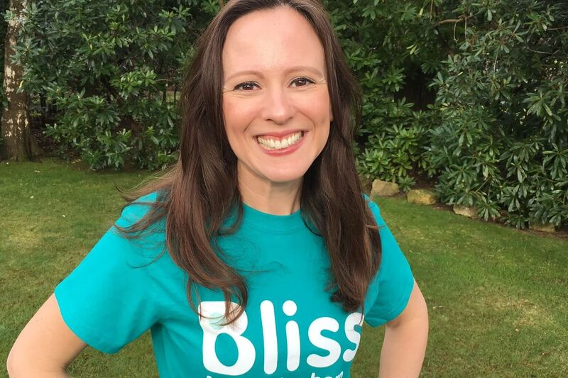Lady Sarra Hoy wearing a teal Bliss t-shirt