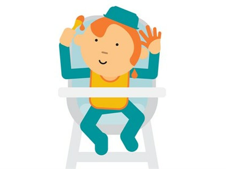 Baby In High Chair With Spoon In Air