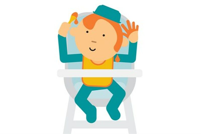 Baby In High Chair With Spoon In Air