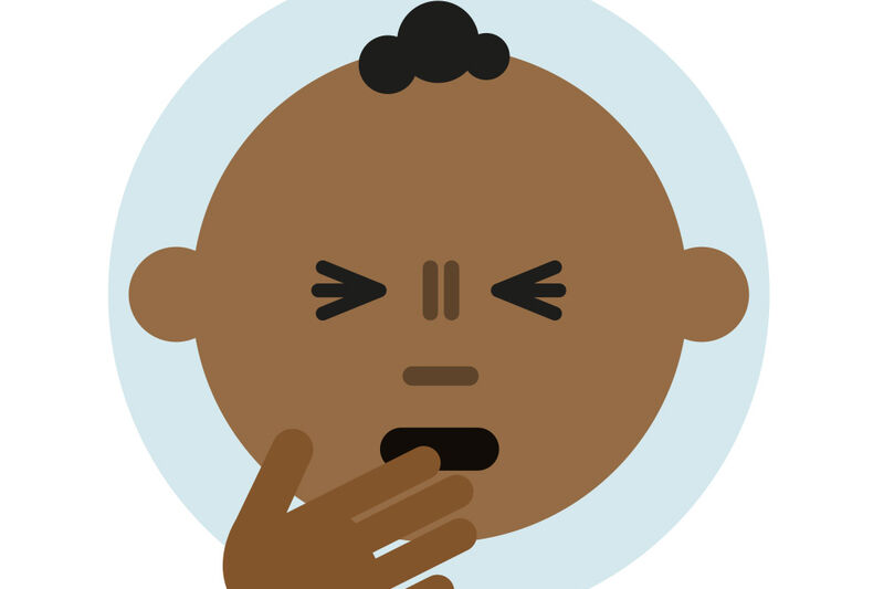 Cartoon of baby coughing to illustrate symptom of RSV