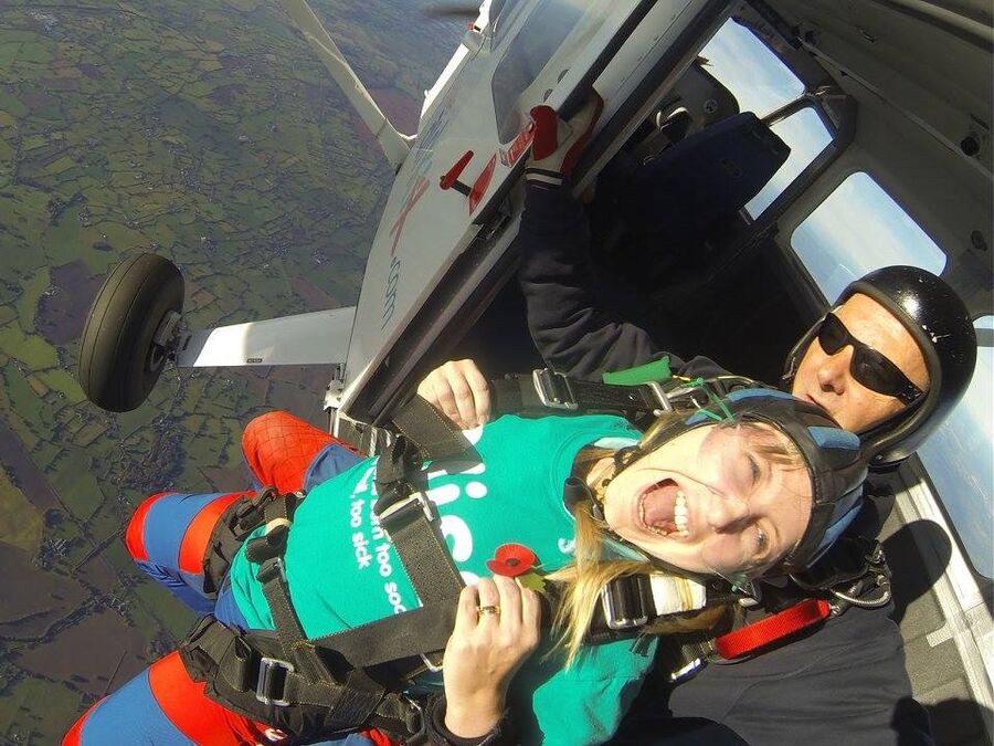 Bliss fundraiser waiting in the plane before jumping for skydive