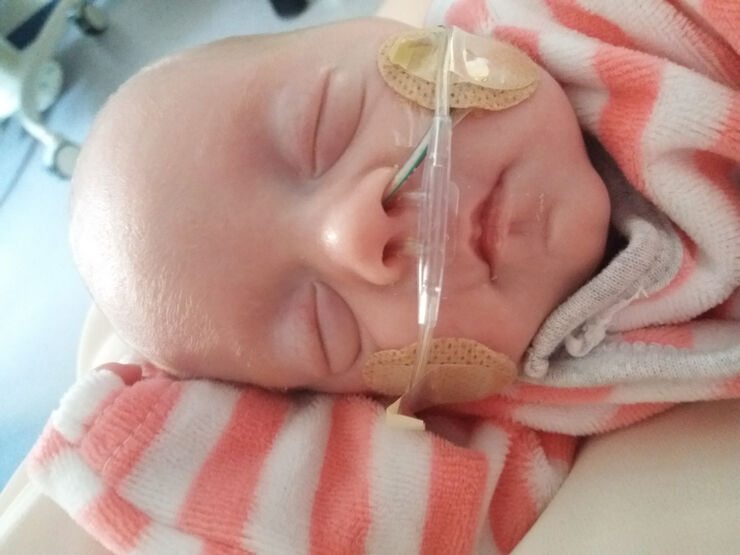 Baby wearing oxygen in neonatal care