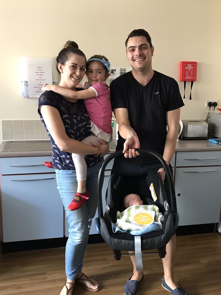 Sara, her daughter, her partner and Ben, all ready to come home from the unit