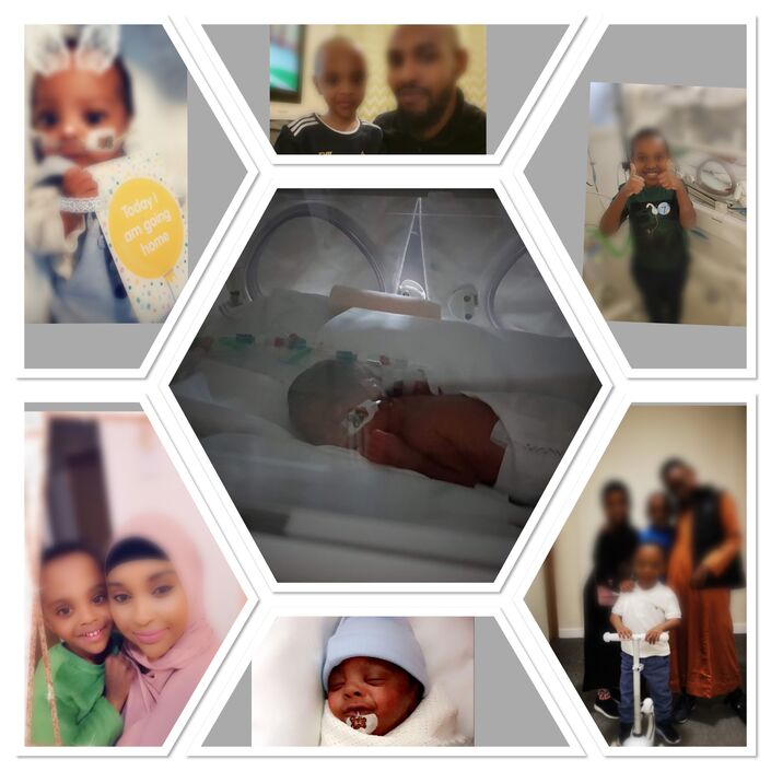 A collage of Umal and her family