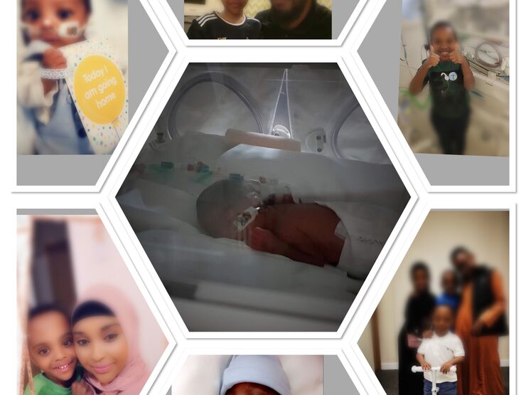 A collage of Umal and her family