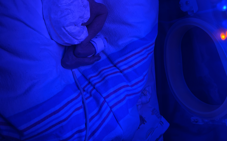 Dally's baby boy in the incubator