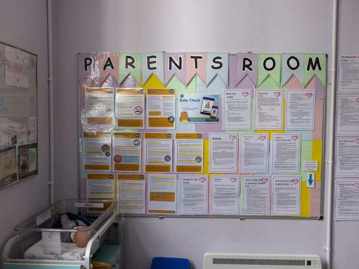 Parents room information board with useful parenting information