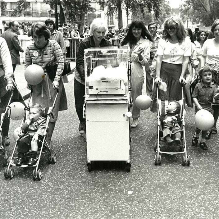 Mums with prams peacefully demonstrating in the late 70s