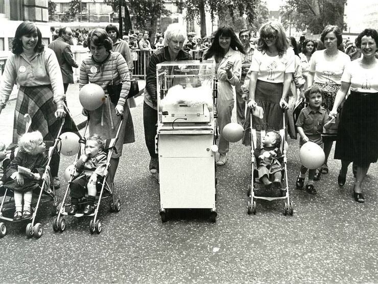 Mums with prams peacefully demonstrating in the late 70s