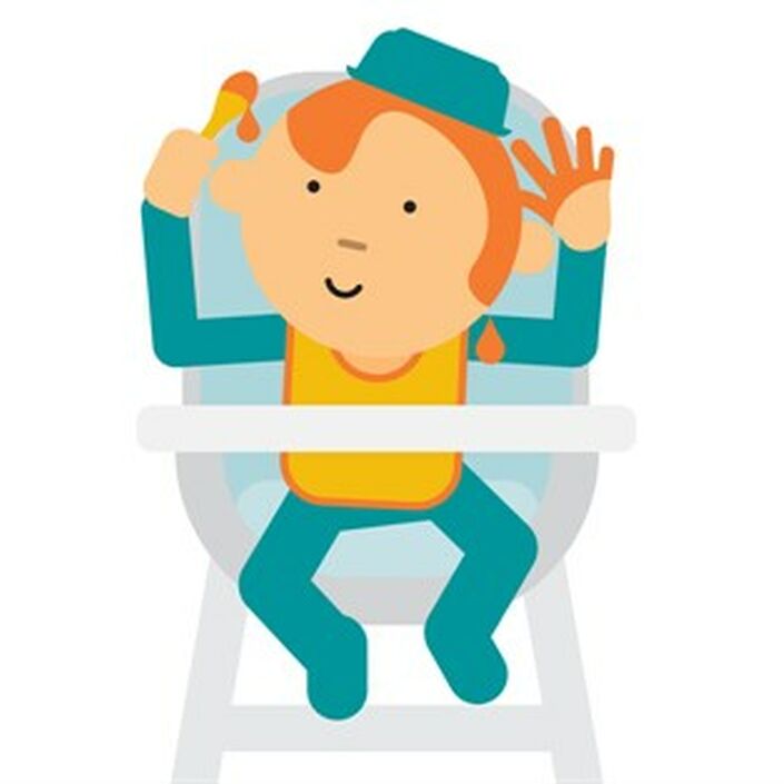 Baby In High Chair With Spoon In Air