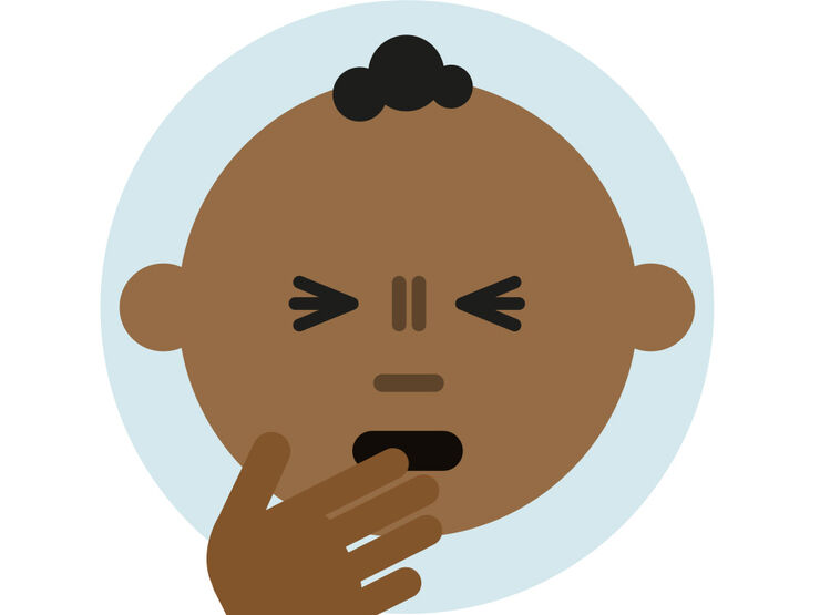 Cartoon of baby coughing to illustrate symptom of RSV