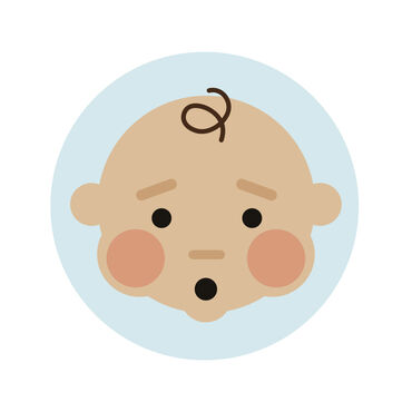 Cartoon image of baby with red cheeks and puffed face to illustrate difficulty with breathing and cough symptoms