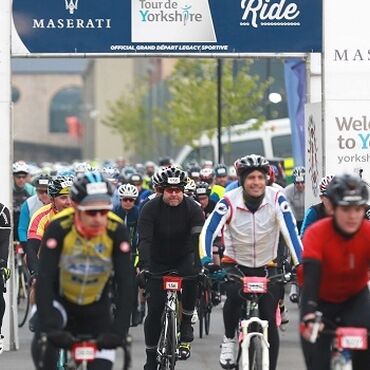 Cyclists at the start line of the Tour De Yorkshire