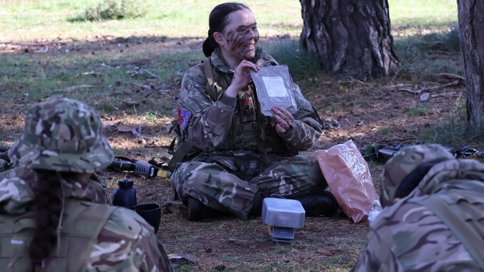 CCF cadet explaining ration packs