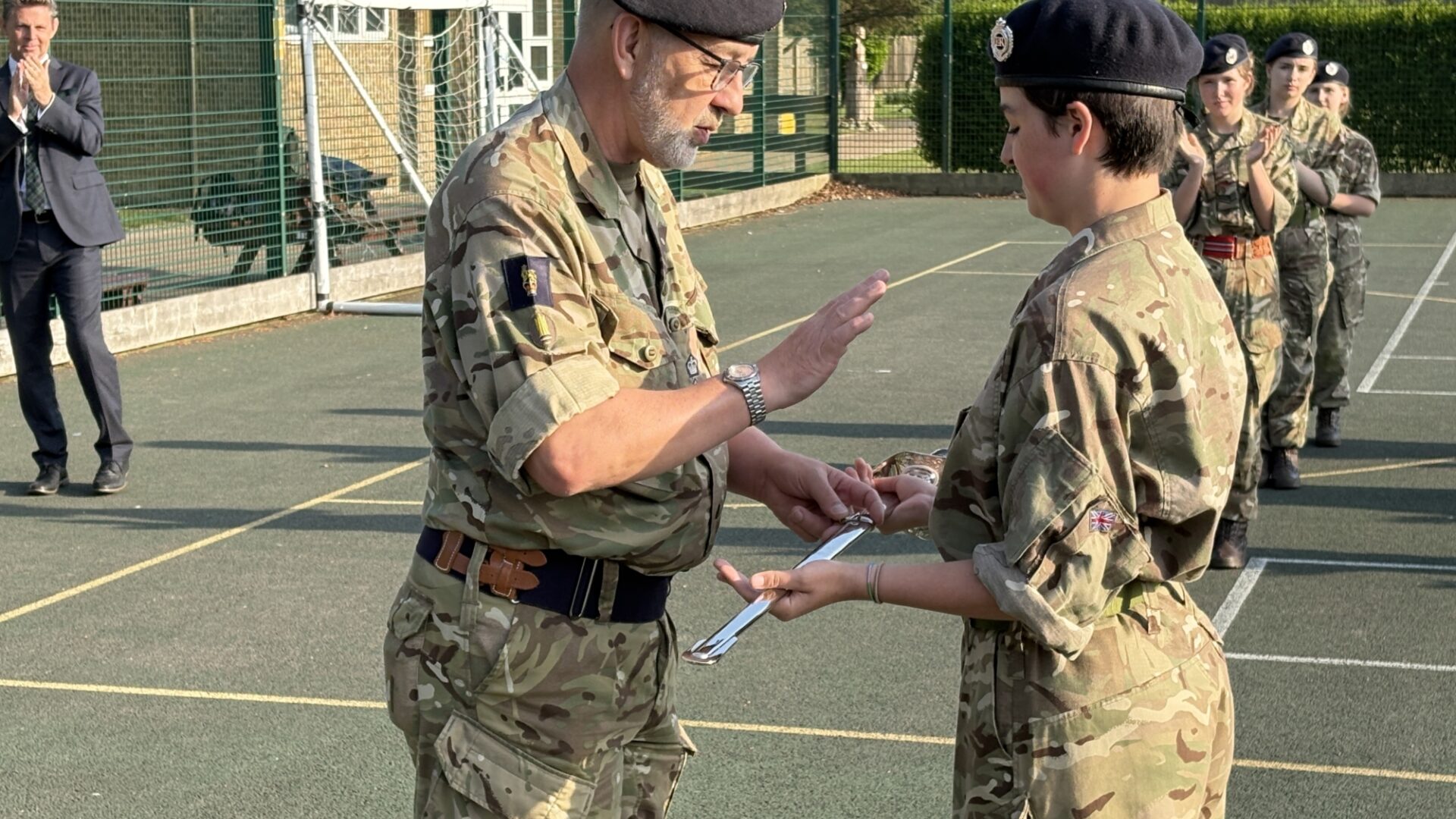 Brigadier on parade inspection with cadets