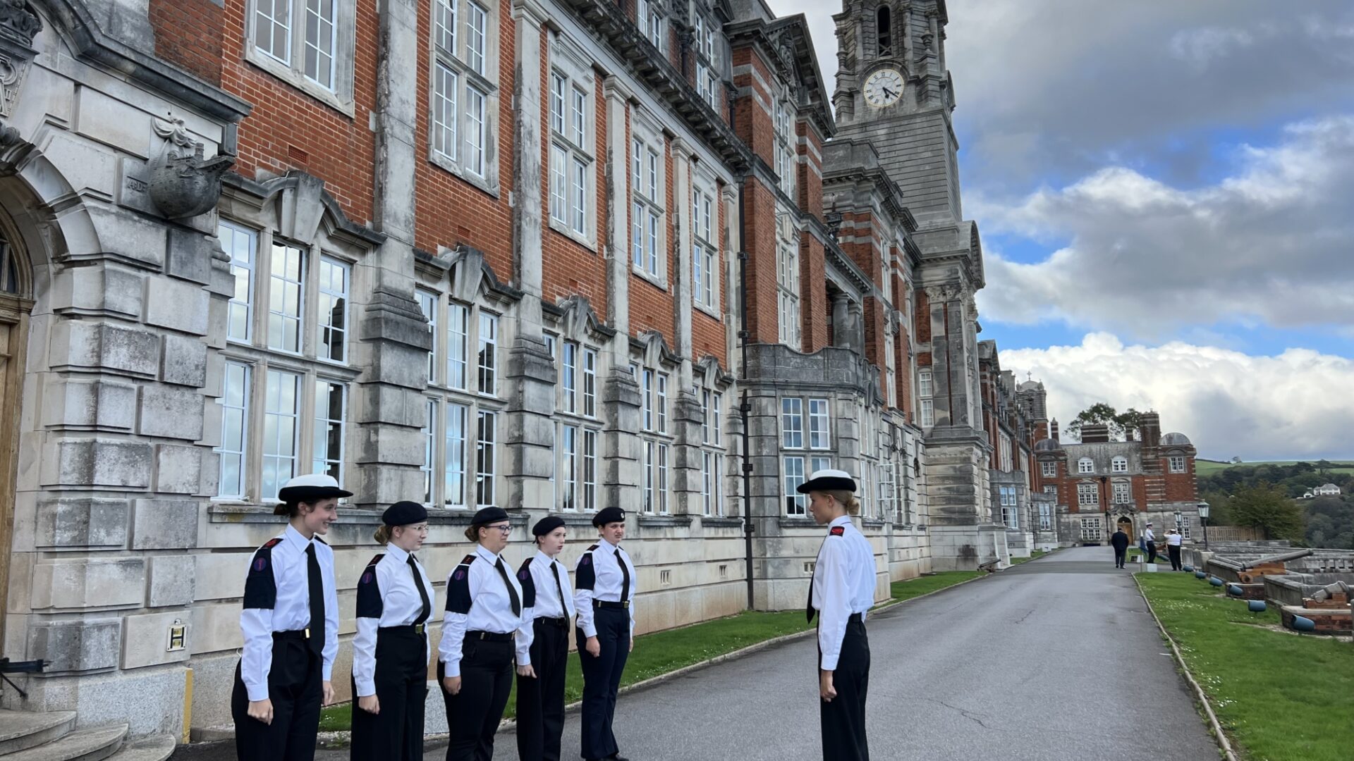 CCF Royal Navy Cadets stand for inspection at the Naval College