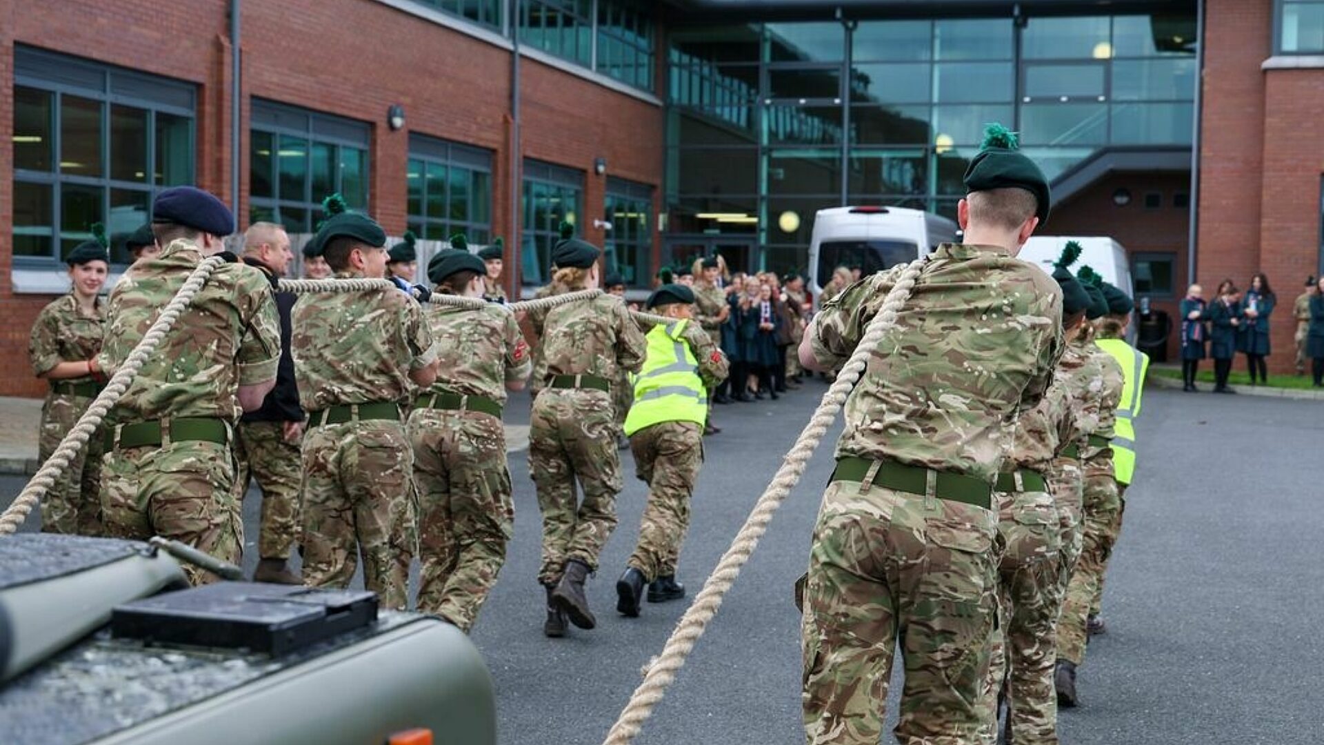 CCF Cadets Pulling a Land Rover
