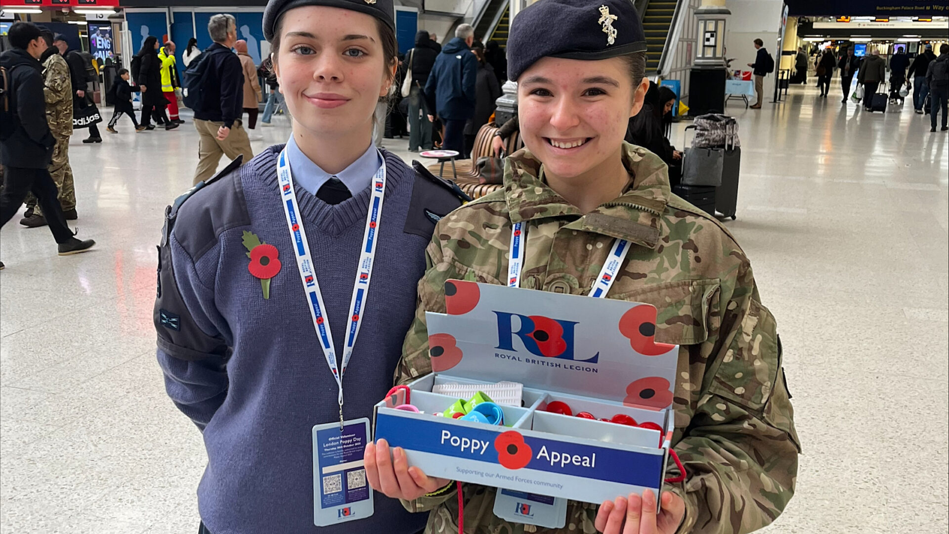 Royal Russell cadets volunteering for RBL at London Victoria Station