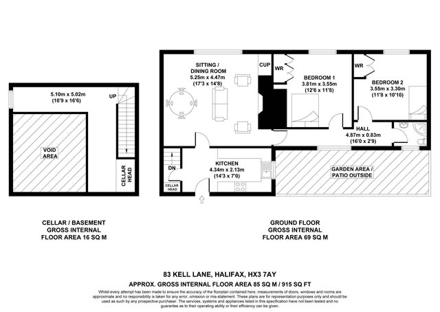 2 bedroom end terraced house For Sale in Halifax - Floorplan 1.
