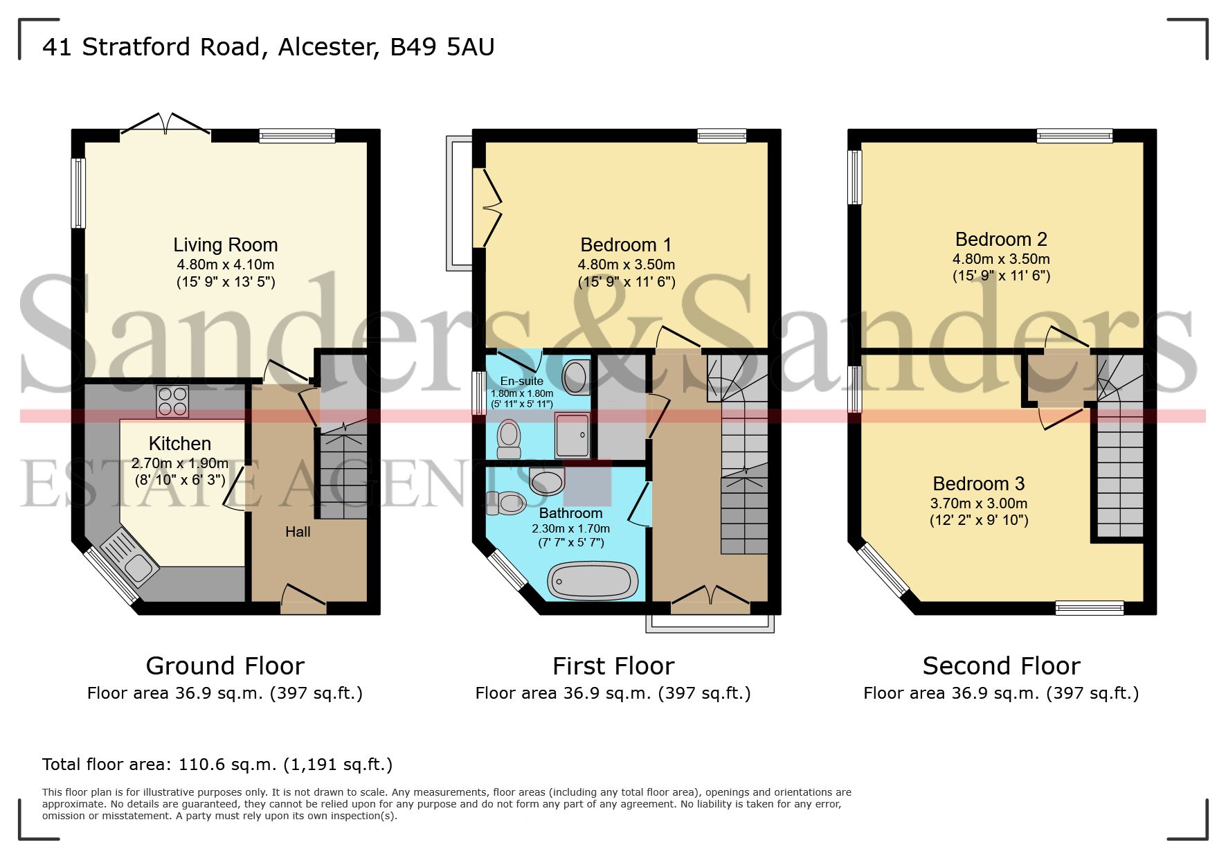 3 bedroom end terraced house For Sale Alcester - Floor Plans