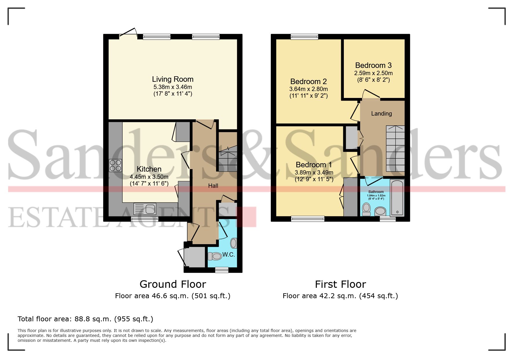 3 bedroom mid terraced house Let Agreed Alcester - Floor Plans