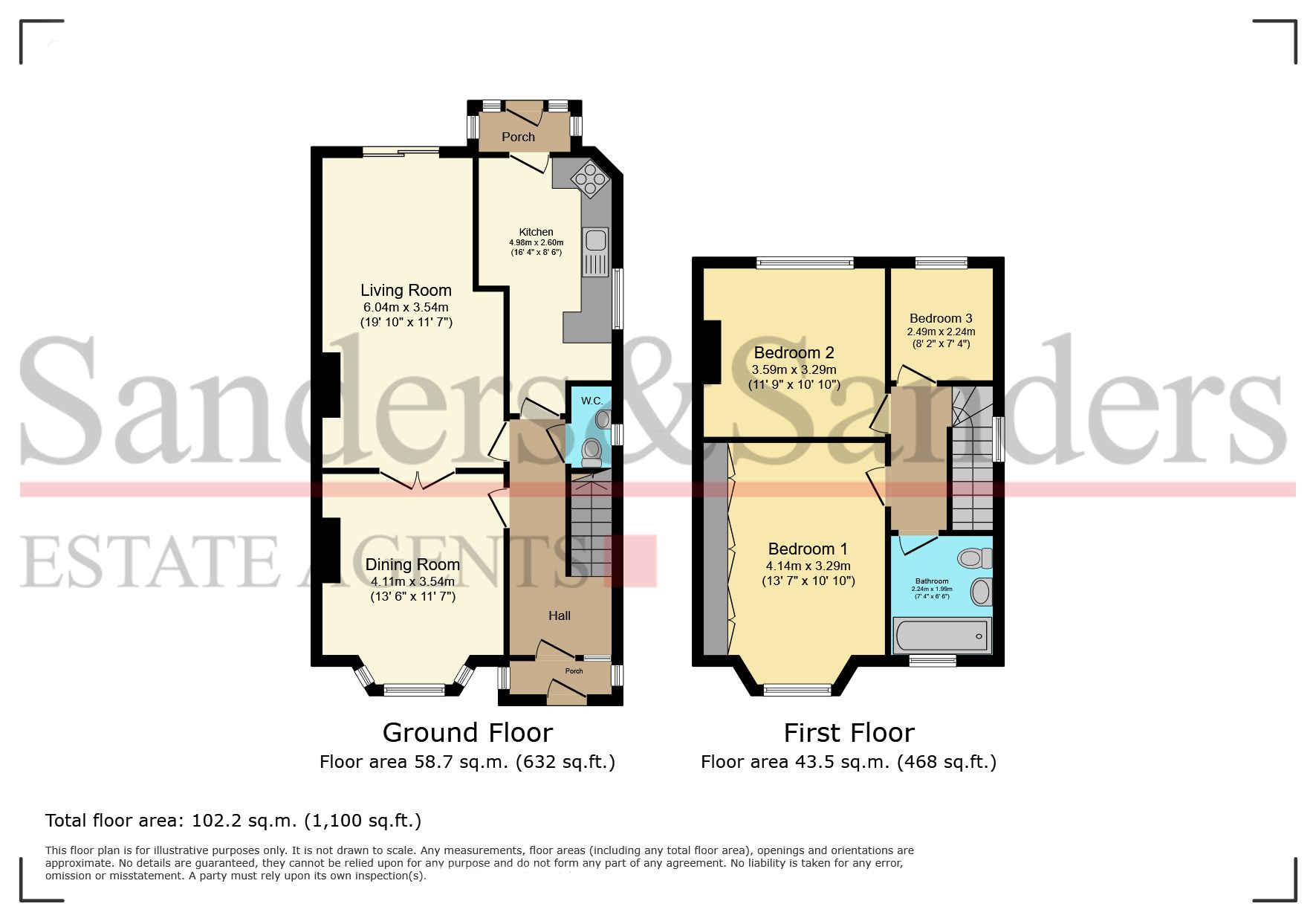 3 bedroom semi-detached house For Sale in Oversley Green, Alcester - Floor Plans