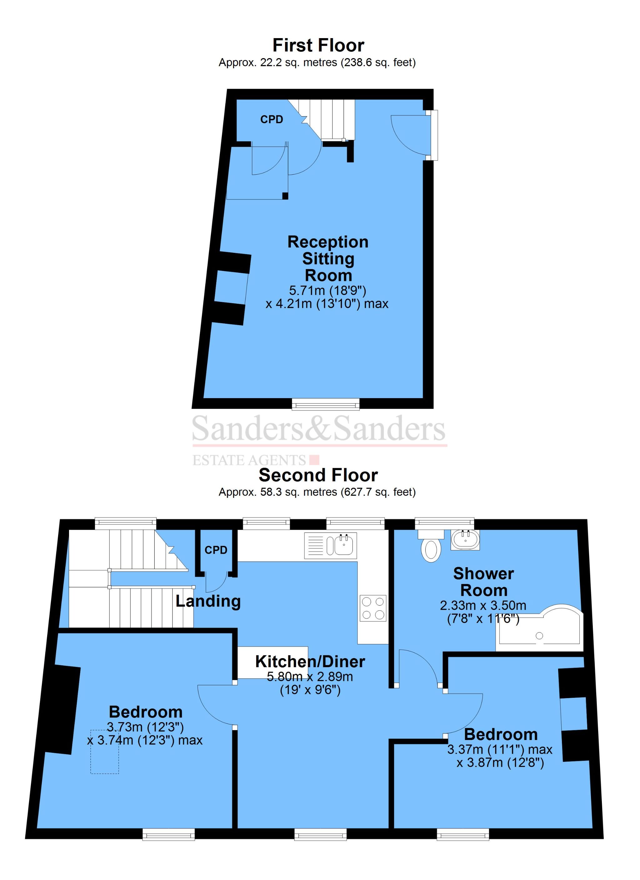 2 bedroom duplex flat/apartment For Sale Alcester - Floor Plans