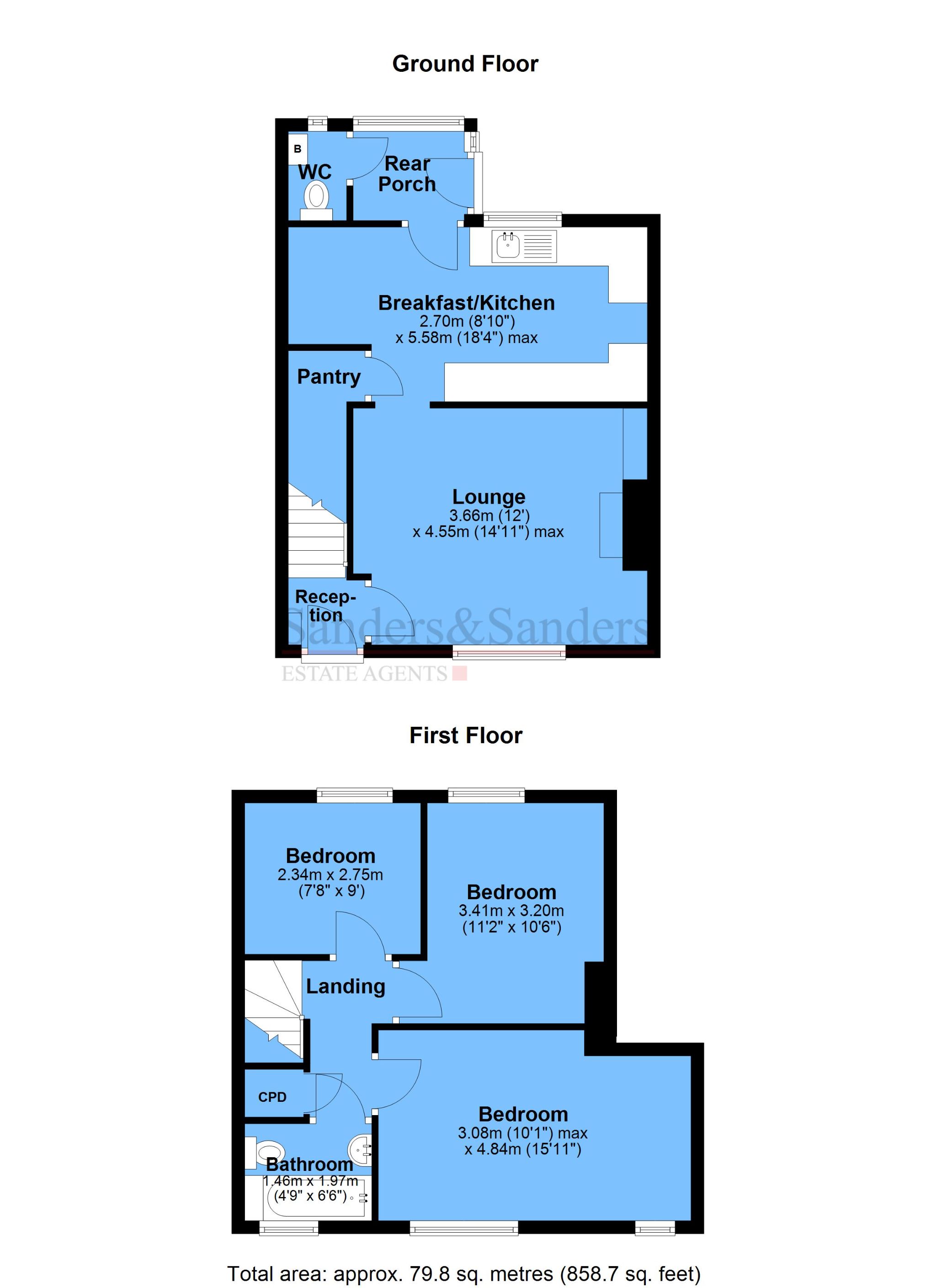 3 bedroom mid terraced house For Sale Alcester - Floor Plans