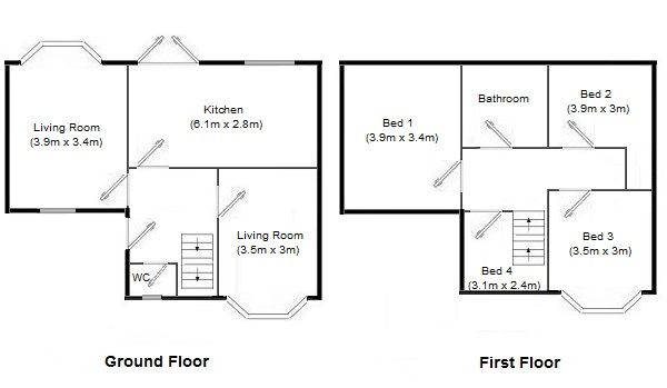 4 bedroom end terraced house For Sale in Manchester - Floorplan 1.
