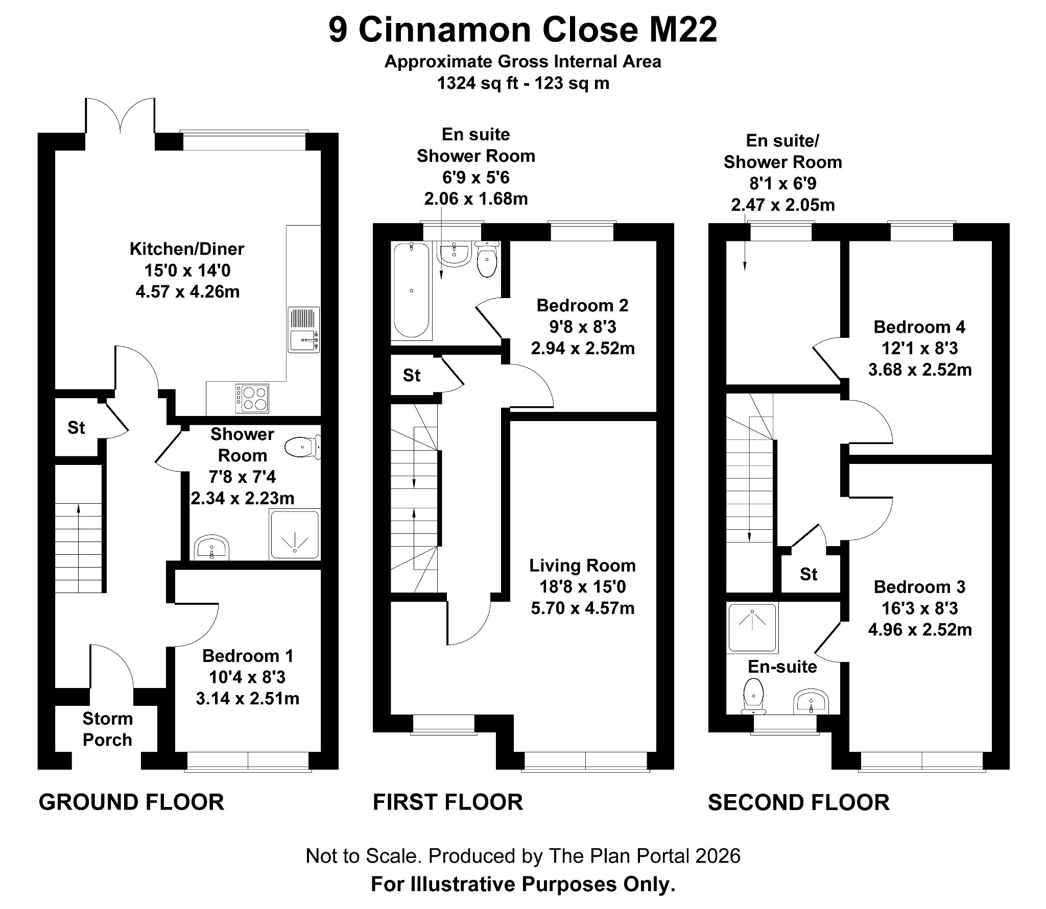 4 bedroom town house Sale Agreed in Manchester - Floorplan 1.