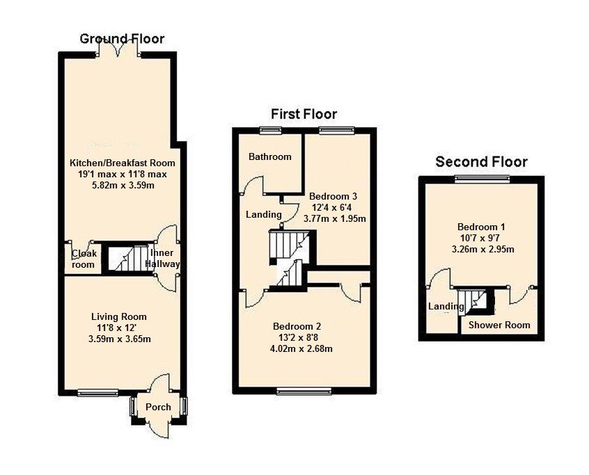 3 bedroom mid terraced house Sold in Sevenoaks - Floorplan 1