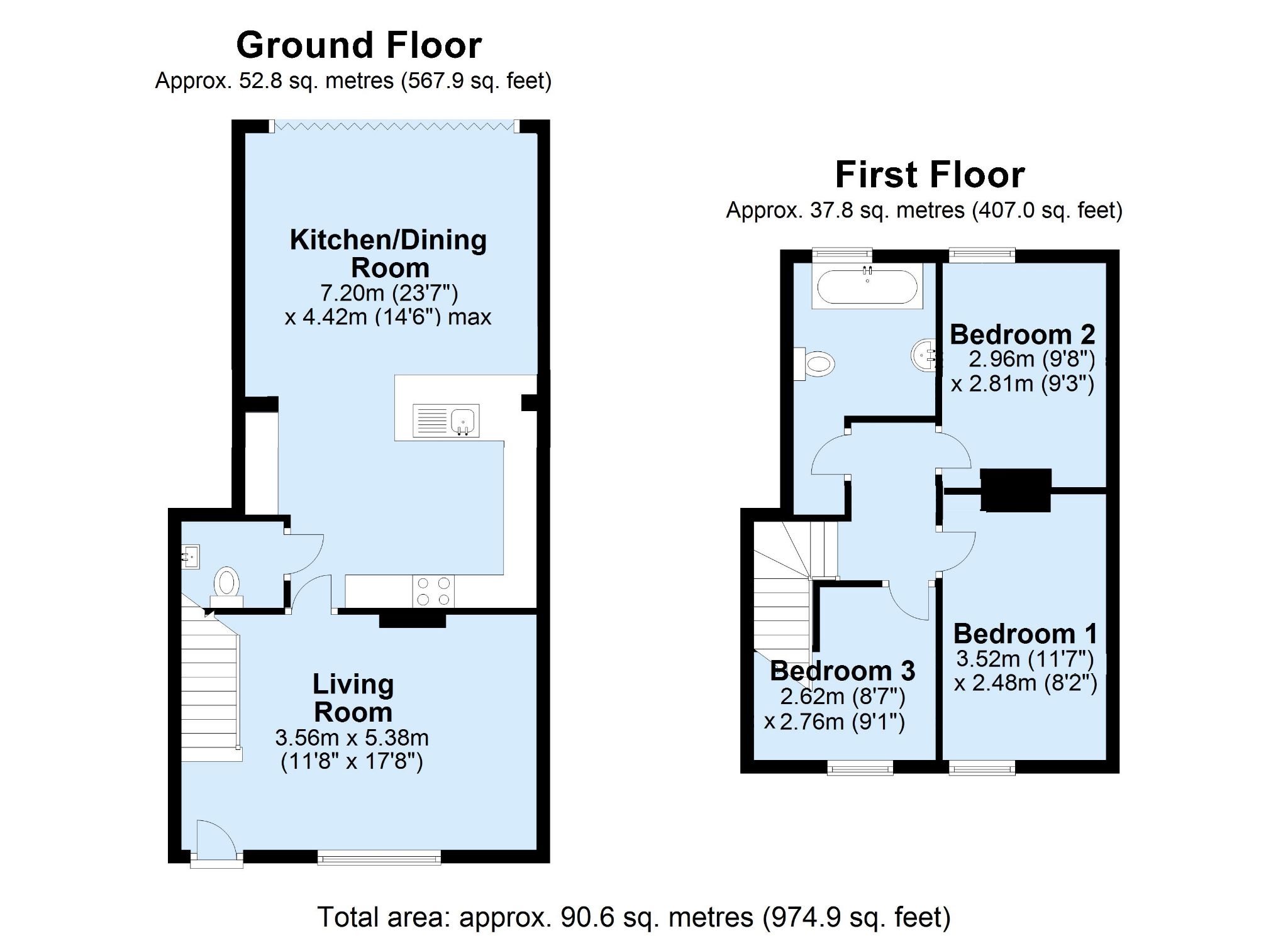 3 bedroom end terraced house Sale Agreed in Tonbridge - Floorplan 1