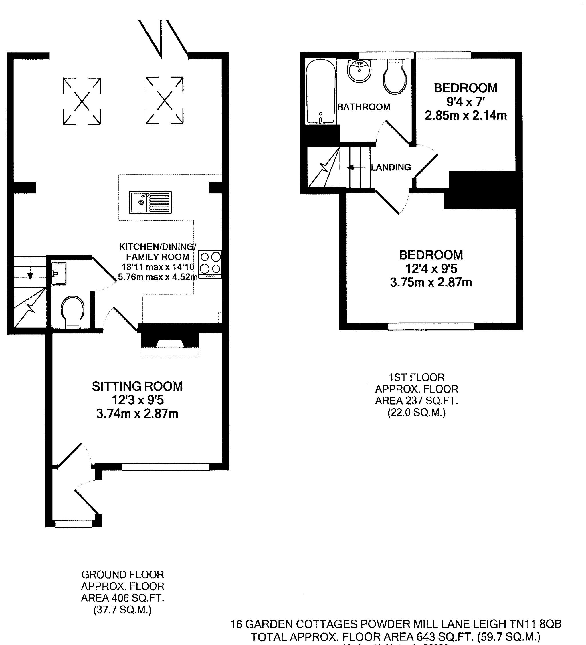 2 bedroom mid terraced house Sold in Leigh - Floorplan 1