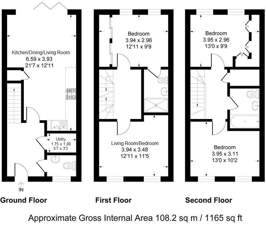 4 bedroom mid terraced house For Sale in Dunton Green - Floorplan 1