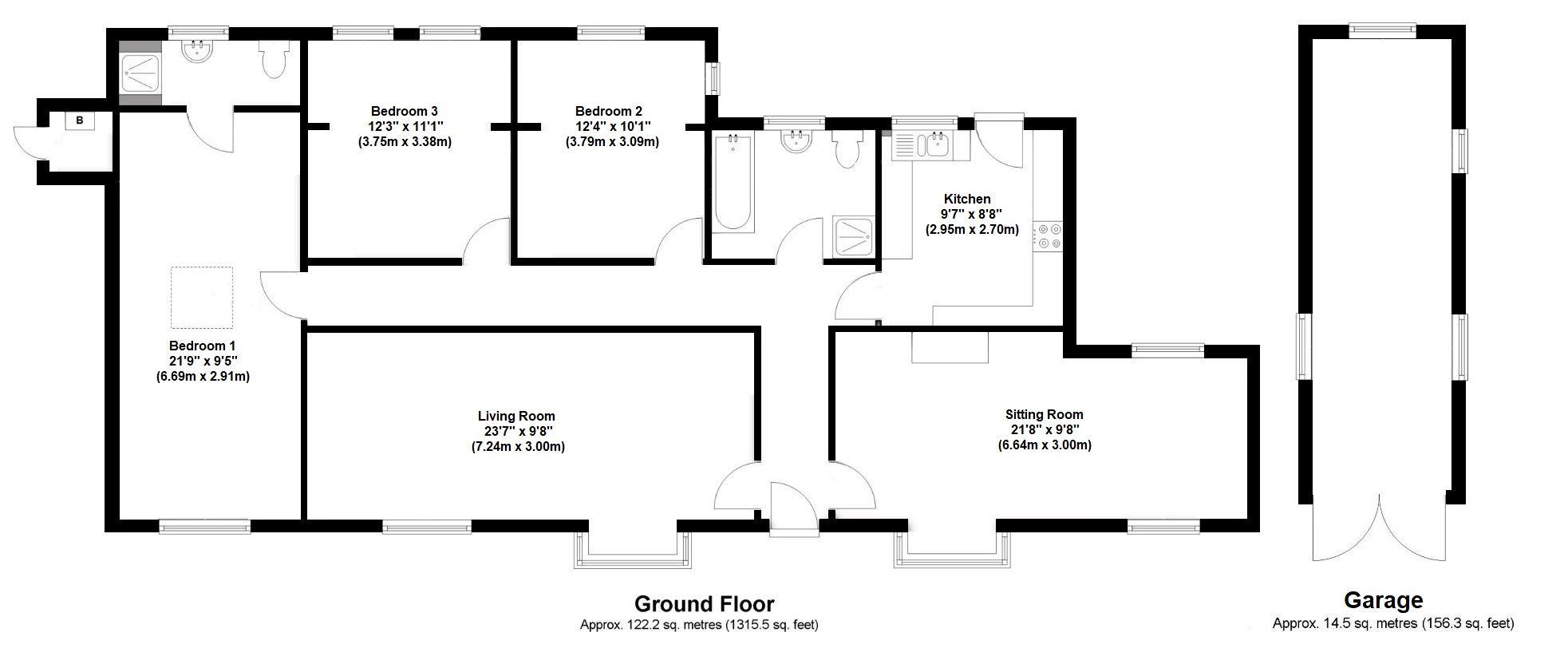 3 bedroom detached bungalow For Sale in Sevenoaks - Floorplan 1