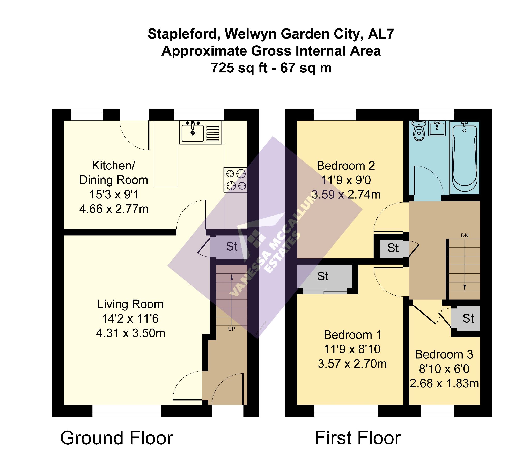 3 bedroom end terraced house Sale Agreed in Welwyn Garden City - Floorplan 1