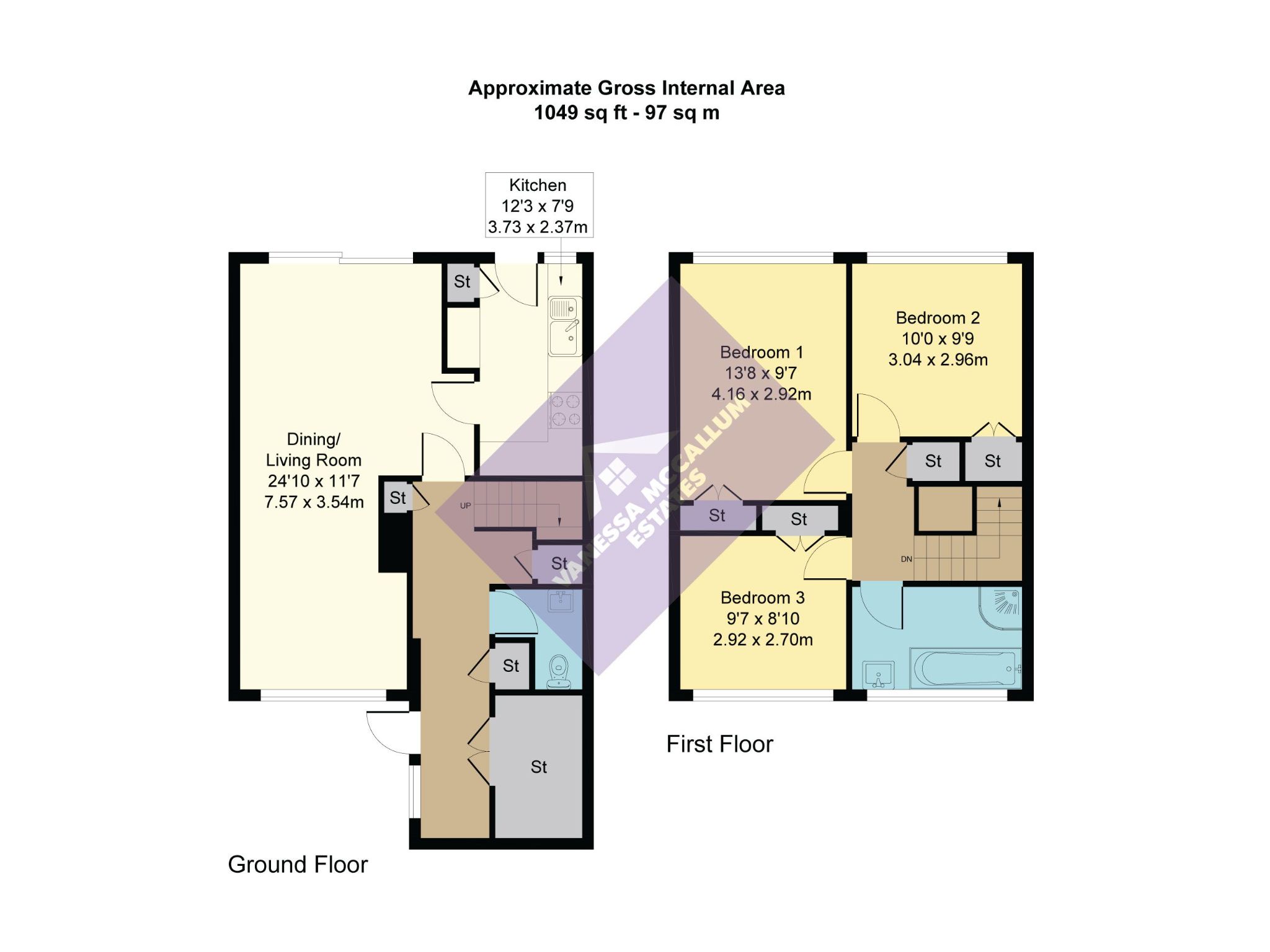 3 bedroom mid terraced house Sale Agreed in Welwyn Garden City - Floorplan 1
