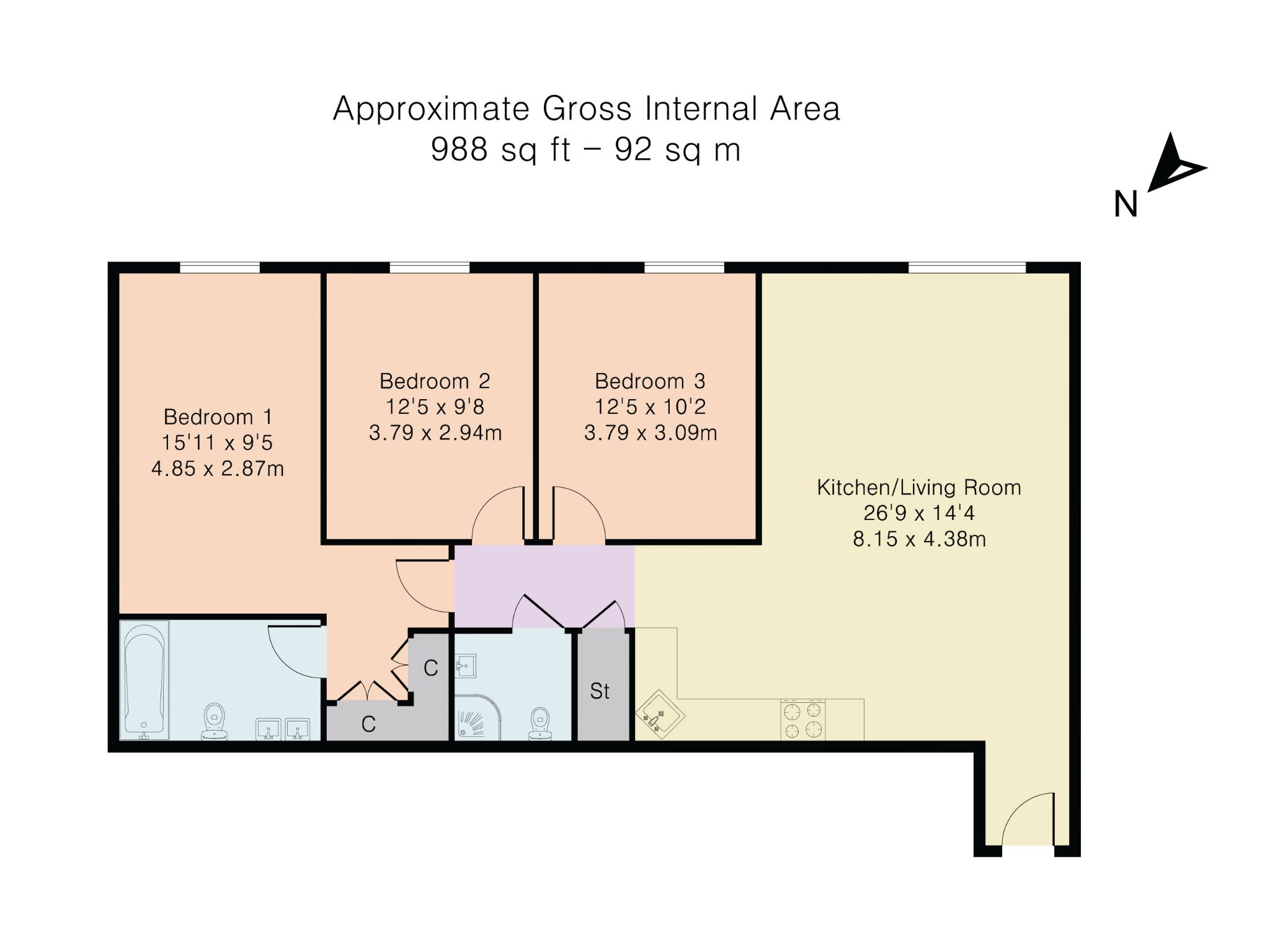 3 bedroom apartment flat/apartment For Sale in London - Floorplan 1
