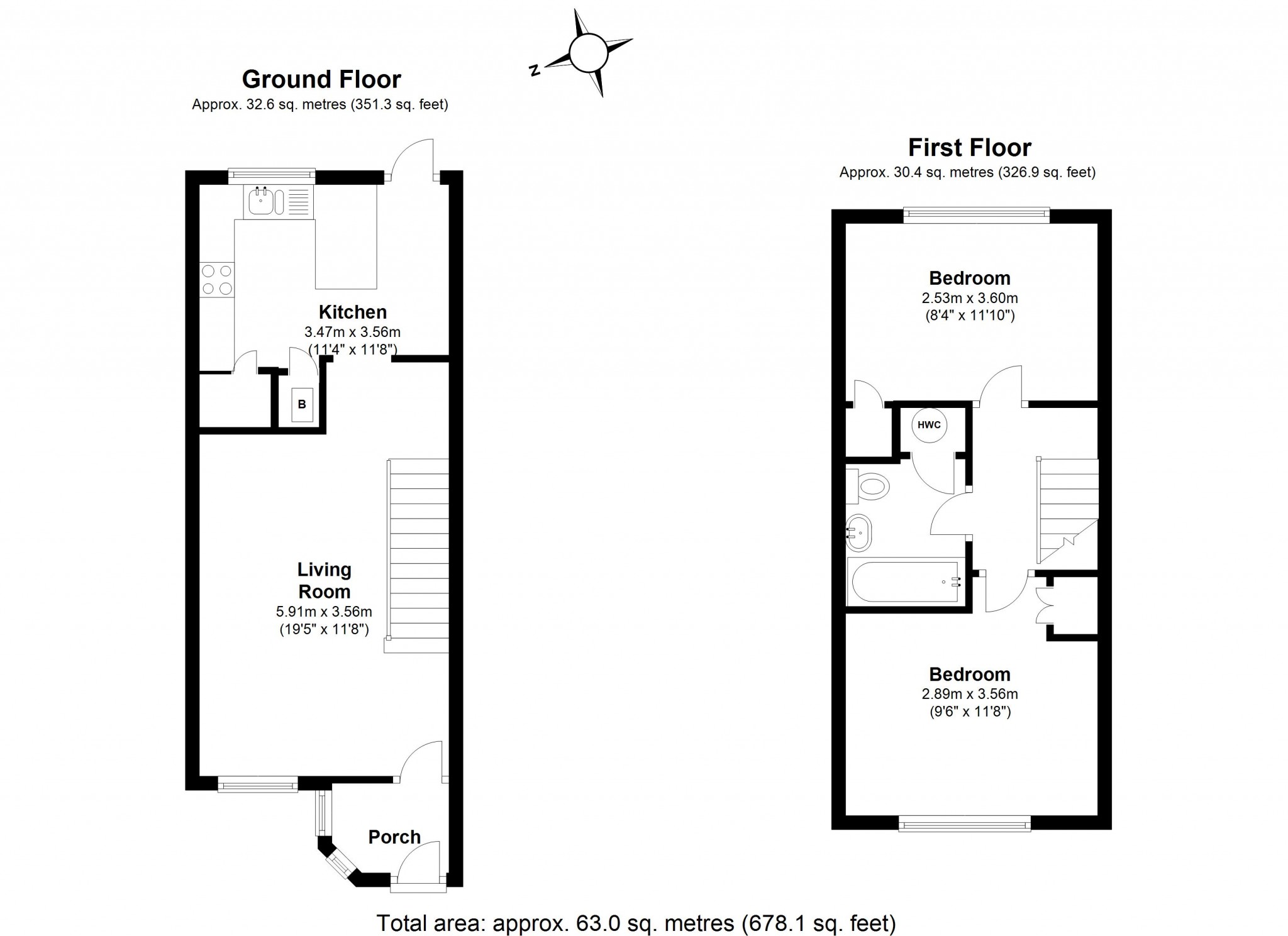 2 bedroom mid terraced house Sale Agreed in Hatfield - Floorplan 1